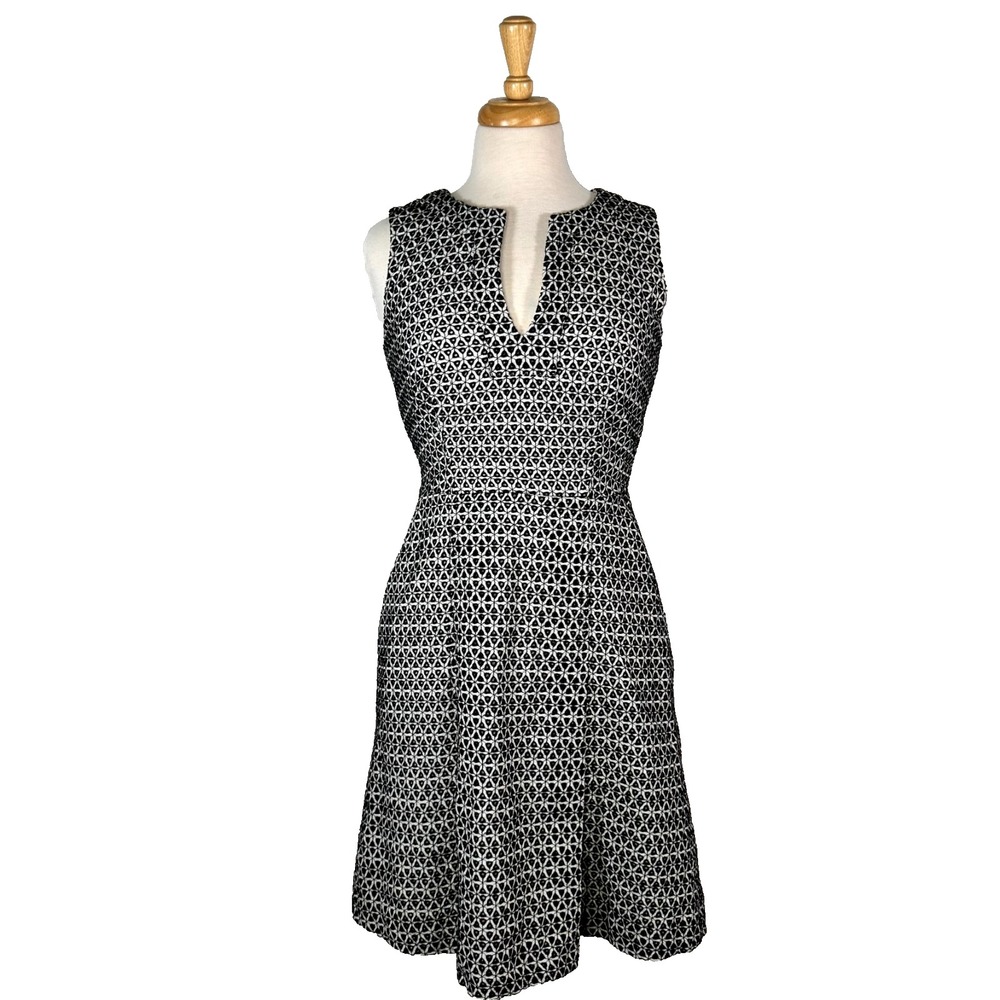 J. Crew Black & White Eyelet Embroidered Fit & Flare‎ Dress, Size 4